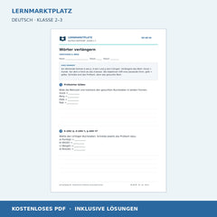 Wörter verlängern – kostenloses Deutsch-Arbeitsblatt mit Lösungen (PDF)