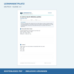 ä und äu durch Ableiten prüfen – kostenloses Deutsch-Arbeitsblatt mit Lösungen (PDF)