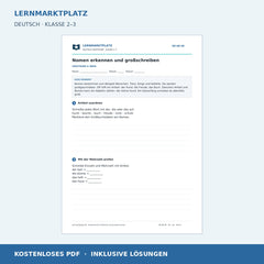 Nomen erkennen und großschreiben – kostenloses Deutsch-Arbeitsblatt mit Lösungen (PDF)