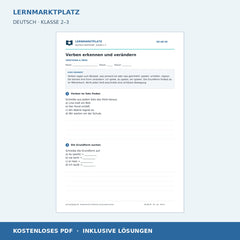 Verben erkennen und verändern – kostenloses Deutsch-Arbeitsblatt mit Lösungen (PDF)