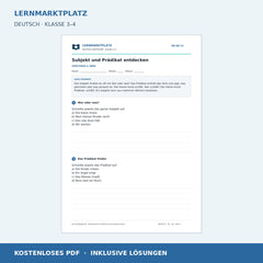 Subjekt und Prädikat entdecken – kostenloses Deutsch-Arbeitsblatt mit Lösungen (PDF)