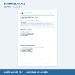 Präsens und Perfekt üben – kostenloses Deutsch-Arbeitsblatt mit Lösungen (PDF)