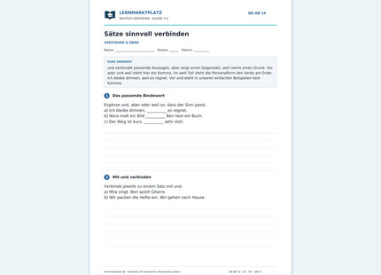 Sätze sinnvoll verbinden – kostenloses Deutsch-Arbeitsblatt mit Lösungen (PDF)