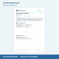Sätze sinnvoll verbinden – kostenloses Deutsch-Arbeitsblatt mit Lösungen (PDF)