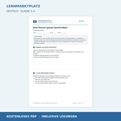 Eine Person genau beschreiben – kostenloses Deutsch-Arbeitsblatt mit Lösungen (PDF)