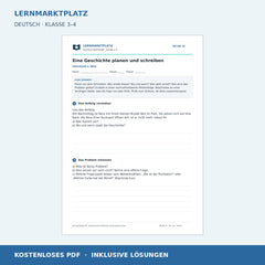 Eine Geschichte planen und schreiben – kostenloses Deutsch-Arbeitsblatt mit Lösungen (PDF)