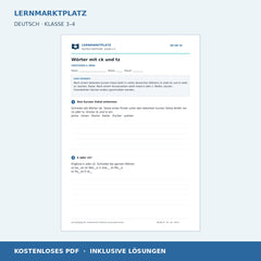 Wörter mit ck und tz – kostenloses Deutsch-Arbeitsblatt mit Lösungen (PDF)