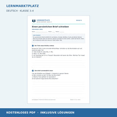 Einen persönlichen Brief schreiben – kostenloses Deutsch-Arbeitsblatt mit Lösungen (PDF)