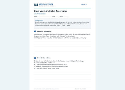 Eine verständliche Anleitung – kostenloses Deutsch-Arbeitsblatt mit Lösungen (PDF)