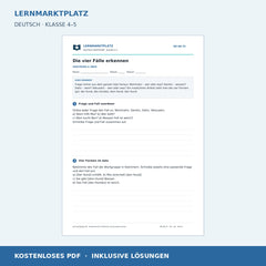 Die vier Fälle erkennen – kostenloses Deutsch-Arbeitsblatt mit Lösungen (PDF)