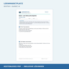 Dativ- und Akkusativobjekte – kostenloses Deutsch-Arbeitsblatt mit Lösungen (PDF)