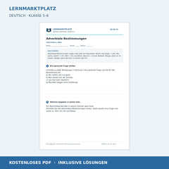 Adverbiale Bestimmungen – kostenloses Deutsch-Arbeitsblatt mit Lösungen (PDF)