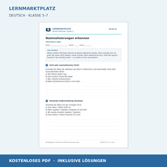 Nominalisierungen erkennen – kostenloses Deutsch-Arbeitsblatt mit Lösungen (PDF)