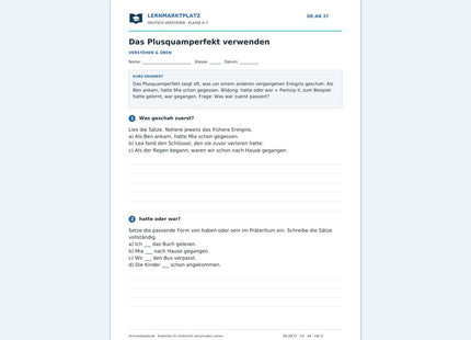 Das Plusquamperfekt verwenden – kostenloses Deutsch-Arbeitsblatt mit Lösungen (PDF)