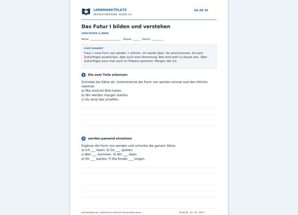 Das Futur I bilden und verstehen – kostenloses Deutsch-Arbeitsblatt mit Lösungen (PDF)