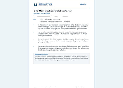 Eine Meinung begründet vertreten – kostenloses Deutsch-Arbeitsblatt mit Lösungen (PDF)