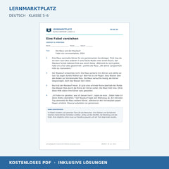 Eine Fabel verstehen – kostenloses Deutsch-Arbeitsblatt mit Lösungen (PDF)