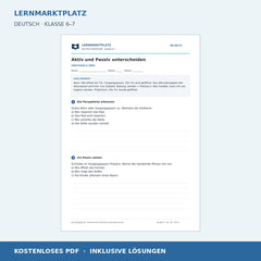 Aktiv und Passiv unterscheiden – kostenloses Deutsch-Arbeitsblatt mit Lösungen (PDF)