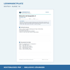 Wünsche mit Konjunktiv II – kostenloses Deutsch-Arbeitsblatt mit Lösungen (PDF)