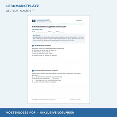 Adverbialsätze gezielt einsetzen – kostenloses Deutsch-Arbeitsblatt mit Lösungen (PDF)