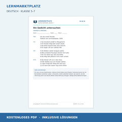 Ein Gedicht untersuchen – kostenloses Deutsch-Arbeitsblatt mit Lösungen (PDF)