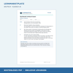 Sachtexte kritisch lesen – kostenloses Deutsch-Arbeitsblatt mit Lösungen (PDF)