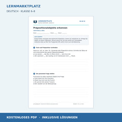 Präpositionalobjekte erkennen – kostenloses Deutsch-Arbeitsblatt mit Lösungen (PDF)