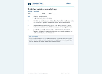 Erzählperspektiven vergleichen – kostenloses Deutsch-Arbeitsblatt mit Lösungen (PDF)