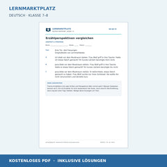 Erzählperspektiven vergleichen – kostenloses Deutsch-Arbeitsblatt mit Lösungen (PDF)