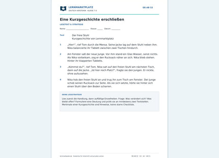 Eine Kurzgeschichte erschließen – kostenloses Deutsch-Arbeitsblatt mit Lösungen (PDF)