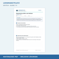 Argumente prüfen und stärken – kostenloses Deutsch-Arbeitsblatt mit Lösungen (PDF)