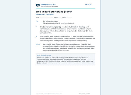 Eine lineare Erörterung planen – kostenloses Deutsch-Arbeitsblatt mit Lösungen (PDF)