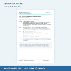 Ein Bewerbungsanschreiben üben – kostenloses Deutsch-Arbeitsblatt mit Lösungen (PDF)
