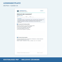 Getrennt oder zusammen? – kostenloses Deutsch-Arbeitsblatt mit Lösungen (PDF)