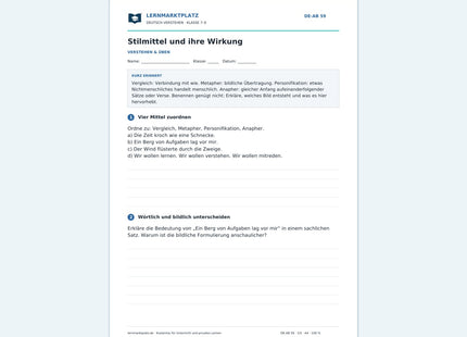 Stilmittel und ihre Wirkung – kostenloses Deutsch-Arbeitsblatt mit Lösungen (PDF)