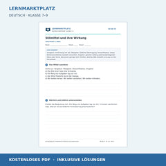 Stilmittel und ihre Wirkung – kostenloses Deutsch-Arbeitsblatt mit Lösungen (PDF)