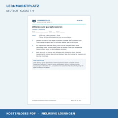 Zitieren und paraphrasieren – kostenloses Deutsch-Arbeitsblatt mit Lösungen (PDF)