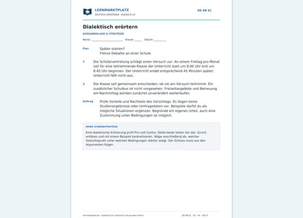 Dialektisch erörtern – kostenloses Deutsch-Arbeitsblatt mit Lösungen (PDF)