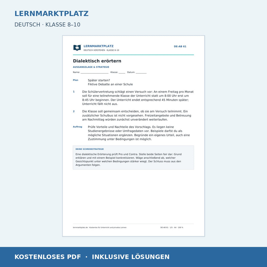 Dialektisch erörtern – kostenloses Deutsch-Arbeitsblatt mit Lösungen (PDF)