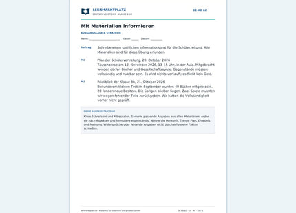 Mit Materialien informieren – kostenloses Deutsch-Arbeitsblatt mit Lösungen (PDF)