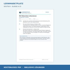 Mit Materialien informieren – kostenloses Deutsch-Arbeitsblatt mit Lösungen (PDF)