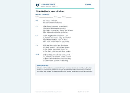 Eine Ballade erschließen – kostenloses Deutsch-Arbeitsblatt mit Lösungen (PDF)