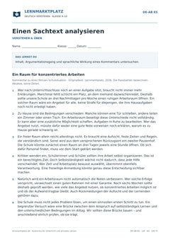 Einen Sachtext analysieren – kostenloses Deutsch-Arbeitsblatt mit Lösungen (PDF)
