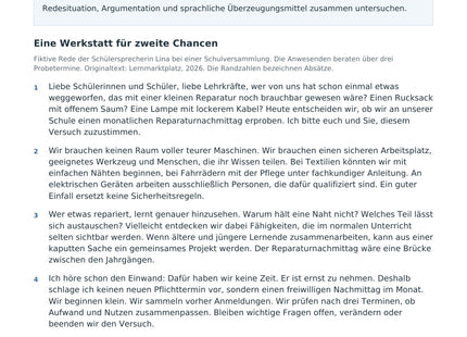Eine Rede analysieren – Vorschau des Deutsch-Arbeitsblatts für Klasse 10–12
