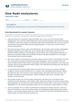 Eine Rede analysieren – kostenloses Deutsch-Arbeitsblatt mit Lösungen (PDF)
