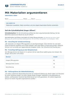 Mit Materialien argumentieren – kostenloses Deutsch-Arbeitsblatt mit Lösungen (PDF)