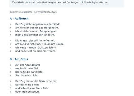 Zwei Gedichte vergleichen – Vorschau des Deutsch-Arbeitsblatts für Klasse 10–12