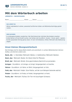 Mit dem Wörterbuch arbeiten – kostenloses Deutsch-Arbeitsblatt mit Lösungen (PDF)