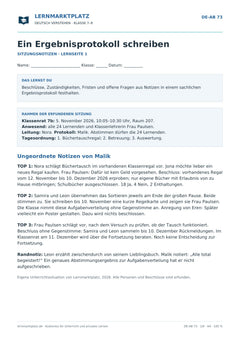 Ein Ergebnisprotokoll schreiben – kostenloses Deutsch-Arbeitsblatt mit Lösungen (PDF)
