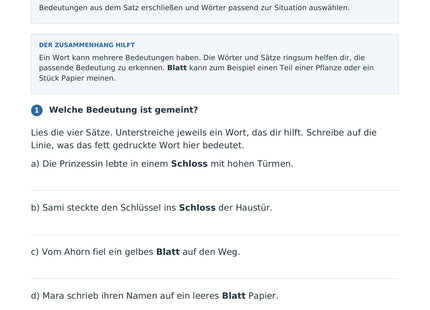 Wortbedeutungen im Zusammenhang – Vorschau des Deutsch-Arbeitsblatts für Klasse 3–5 von Lernmarktplatz